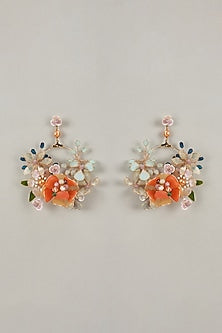 Multi-Colored Handcrafted Enameled Floral Dangler Earrings