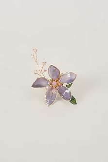 Gold Finish Handcrafted Purple Enameled Floral Ring