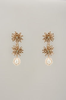 Gold Finish Pearl Pink Enameled Dangler Earrings
