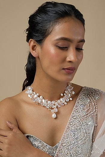 White Enameled Floral Necklace