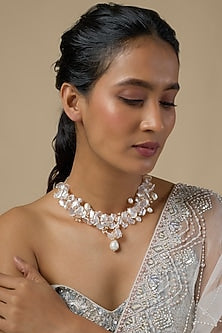 White Enameled Floral Necklace