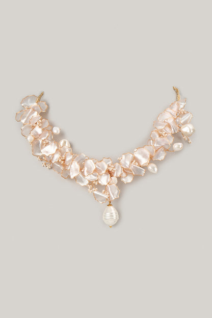 White Enameled Floral Necklace
