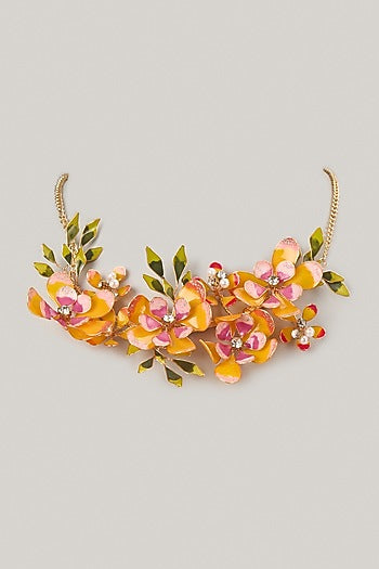 Yellow Enameled Floral Necklace