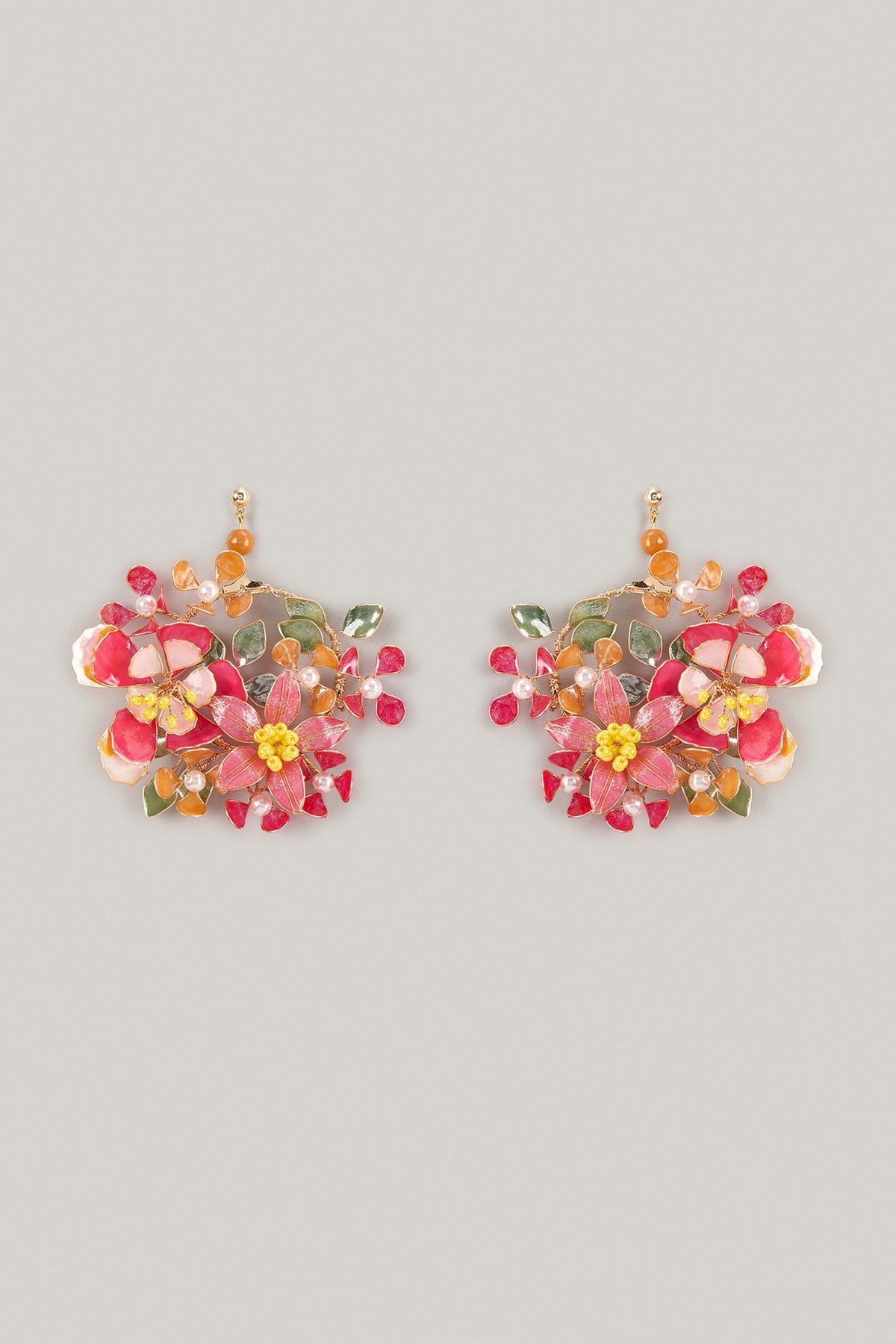 Pink Enameled Handcrafted Floral Dangler Earrings