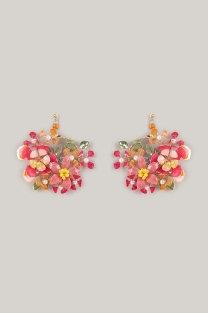 Pink Enameled Handcrafted Floral Dangler Earrings