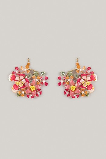 Pink Enameled Handcrafted Floral Dangler Earrings