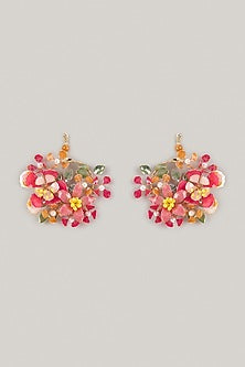 Pink Enameled Handcrafted Floral Dangler Earrings