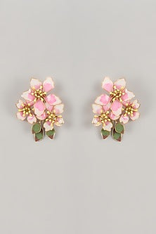 Pink Enameled Handcrafted Floral Dangler Earrings
