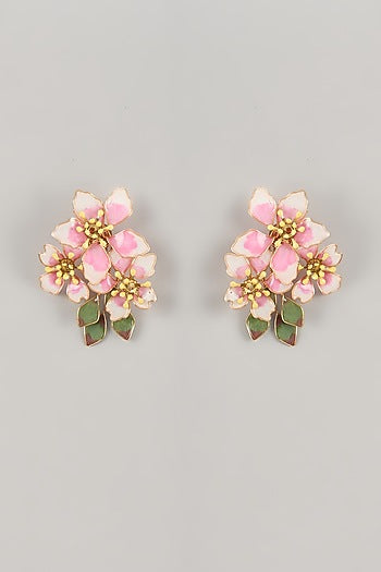 Pink Enameled Handcrafted Floral Dangler Earrings