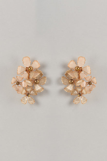Gold Enameled Handcrafted Floral Dangler Earrings
