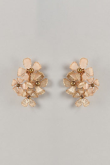Gold Enameled Handcrafted Floral Dangler Earrings