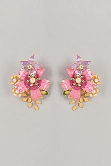 Pink Enameled Handcrafted Floral Dangler Earrings