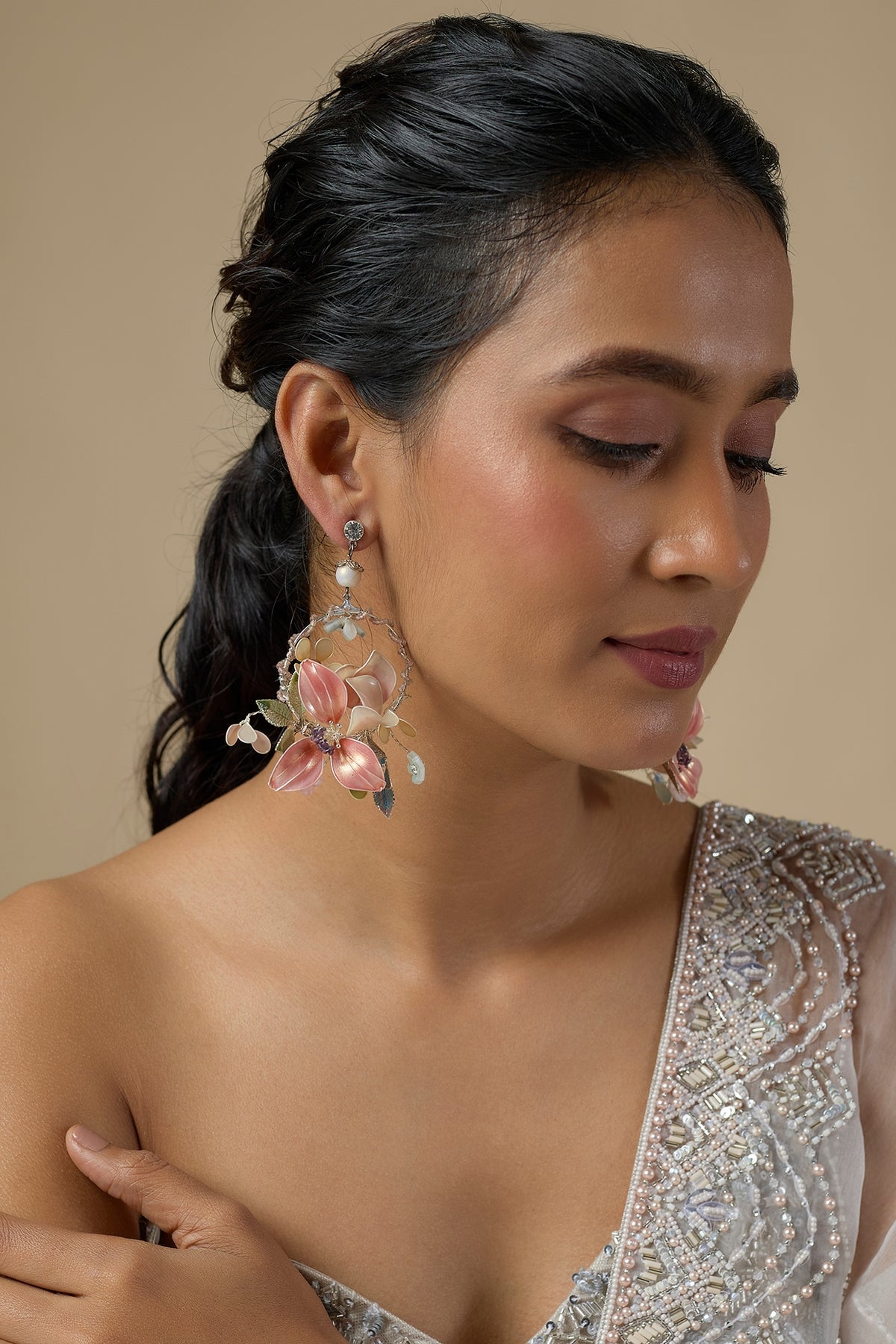 Multi-Colored Enameled Handcrafted Floral Dangler Earrings