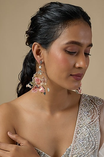 Multi-Colored Enameled Handcrafted Floral Dangler Earrings