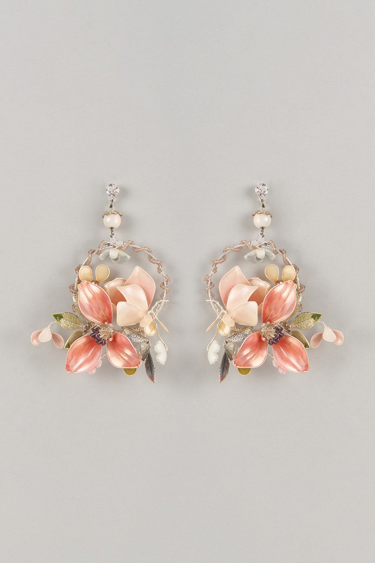 Multi-Colored Enameled Handcrafted Floral Dangler Earrings