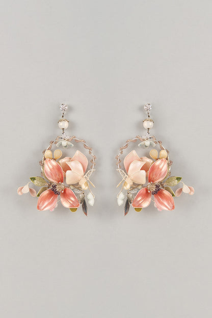 Multi-Colored Enameled Handcrafted Floral Dangler Earrings