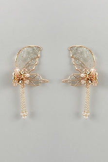 Gold Finish White Enameled Handcrafted Adjustable Floral Stud Earrings
