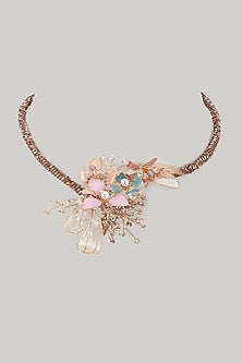 Gold Finish Multi-Colored Enameled Floral Necklace