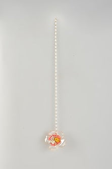Gold Finish Pearl Multi-Colored Enameled Floral Maangtikka