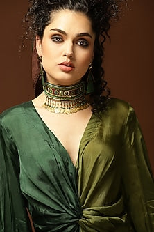 Olive Green Habutai Silk Handcrafted Choker Necklace