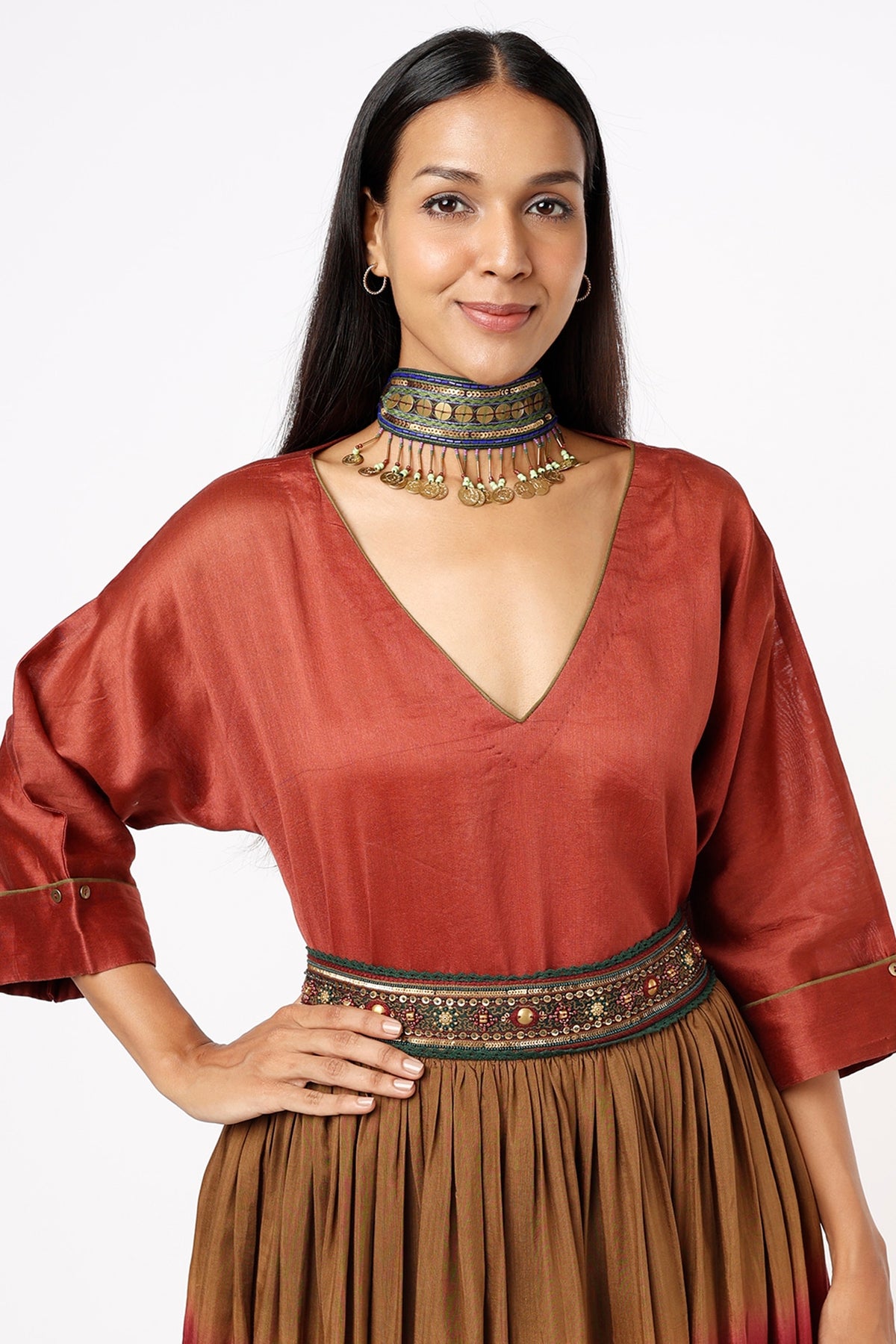 Emerald Green Embroidered Choker Necklace