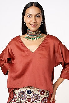 Beige Embroidered Choker Necklace