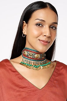 Beige Embroidered Choker Necklace