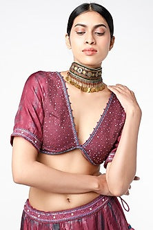 Brown & Olive Green Aari Embroidered Choker