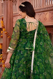 Spring Green Organza Printed Anarkali Set