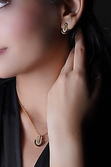 Gold Finish Cubic Zirconia Enameled Stud Earrings In Sterling Silver