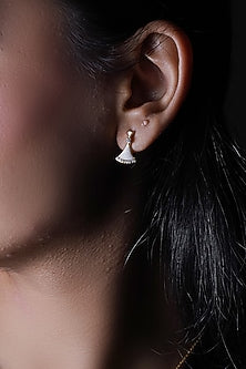 Gold Finish Mother Of Pearl Enameled Stud Earrings In Sterling Silver