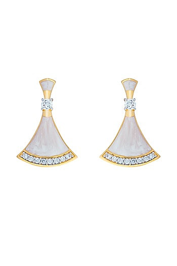 Gold Finish Mother Of Pearl Enameled Stud Earrings In Sterling Silver