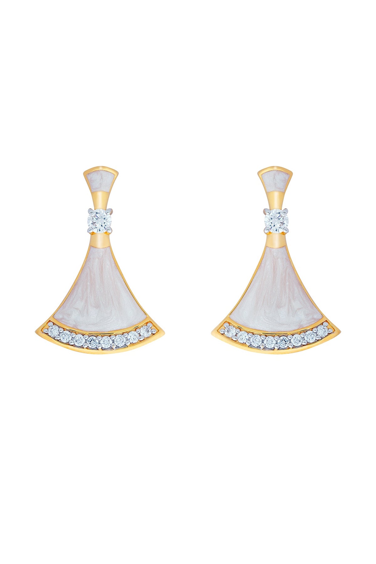 Gold Finish Mother Of Pearl Enameled Stud Earrings In Sterling Silver