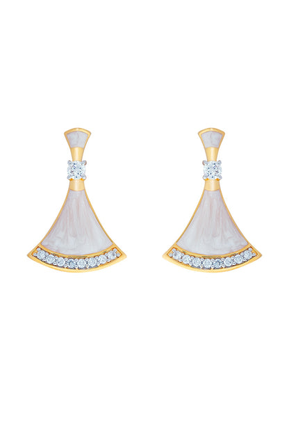 Gold Finish Mother Of Pearl Enameled Stud Earrings In Sterling Silver