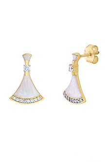 Gold Finish Mother Of Pearl Enameled Stud Earrings In Sterling Silver