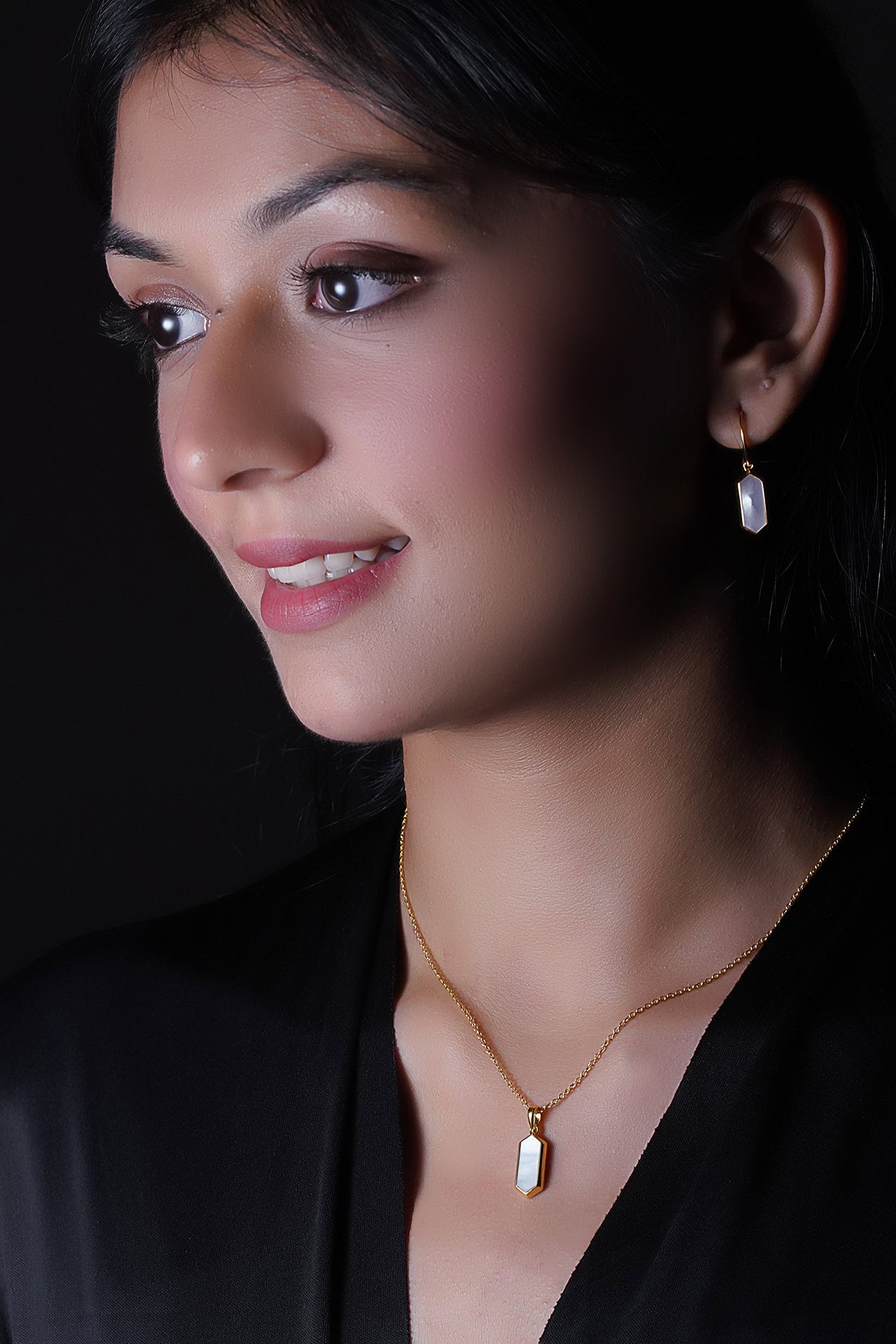 Gold Finish Mother Of Pearl Pendant Chain Necklace In Sterling Silver