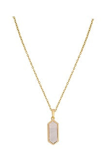 Gold Finish Mother Of Pearl Pendant Chain Necklace In Sterling Silver