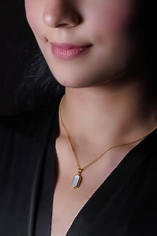 Gold Finish Mother Of Pearl Pendant Chain Necklace In Sterling Silver