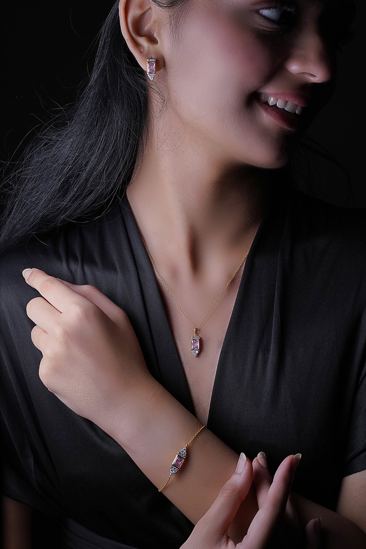 Gold Finish Cubic Zirconia Pendant Chain Necklace In Sterling Silver