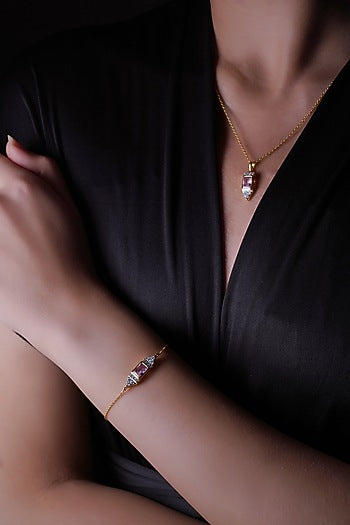 Gold Finish Cubic Zirconia Bracelet In Sterling Silver