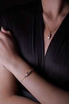 Gold Finish Cubic Zirconia Bracelet In Sterling Silver