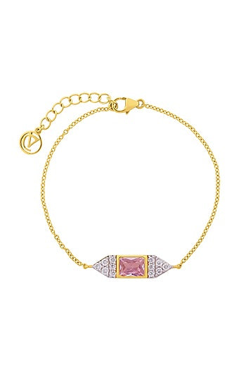 Gold Finish Cubic Zirconia Bracelet In Sterling Silver