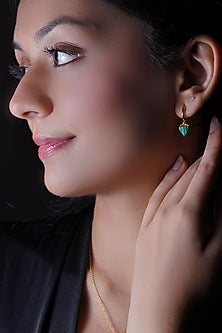 Gold Finish Malachite Hoop Earrings In Sterling Silver