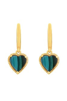 Gold Finish Malachite Hoop Earrings In Sterling Silver