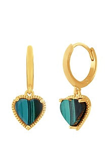 Gold Finish Malachite Hoop Earrings In Sterling Silver