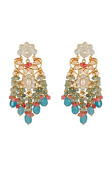 Gold Finish Earrings With Blue Drops