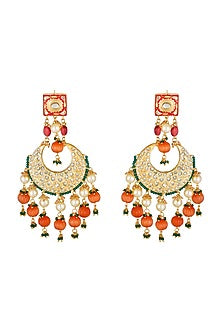 Gold Finish Earrings With Orange Drops