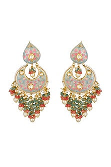 Gold Finish Dangler Earrings With Ferozi Drops