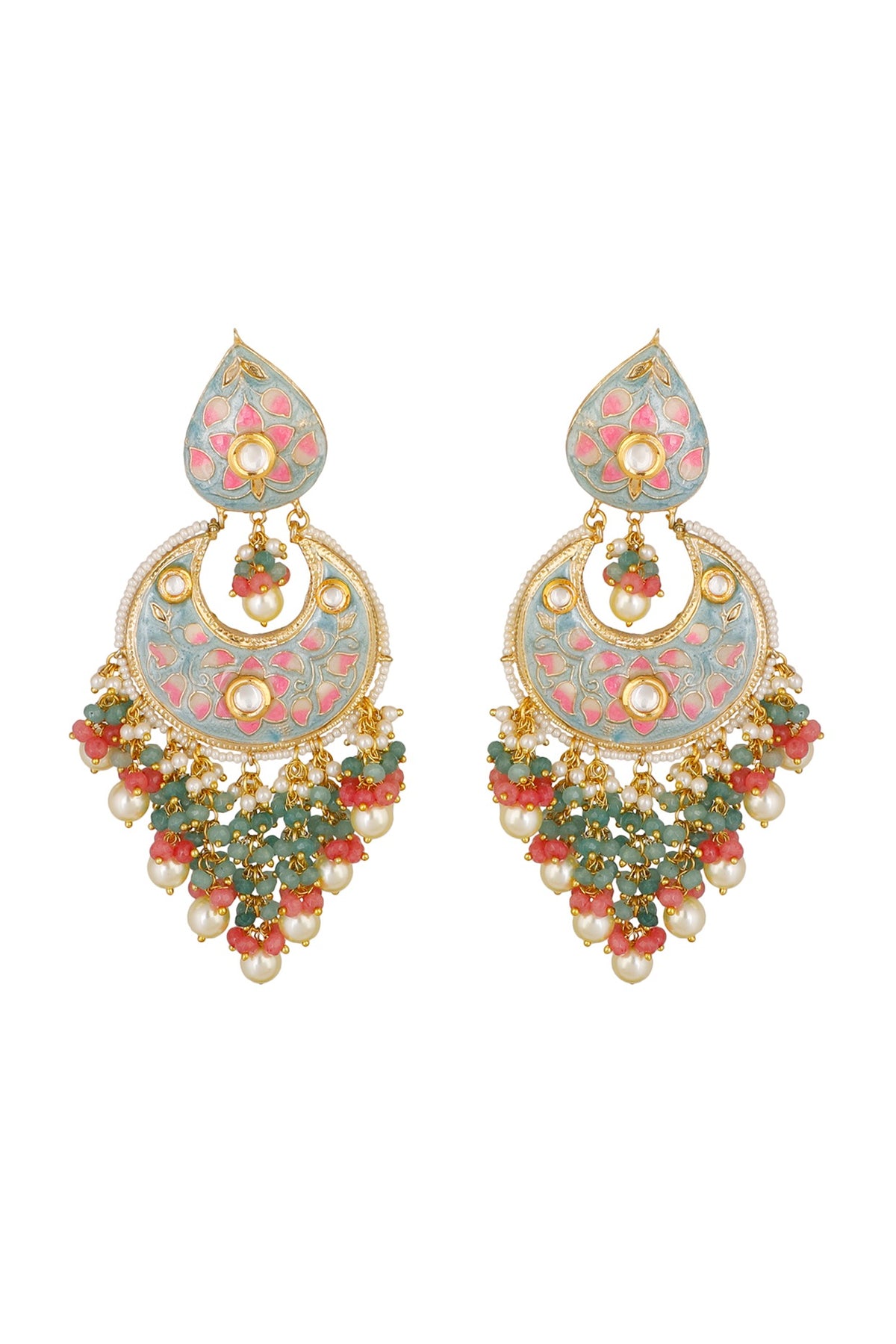 Gold Finish Dangler Earrings With Ferozi Drops