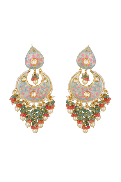 Gold Finish Dangler Earrings With Ferozi Drops